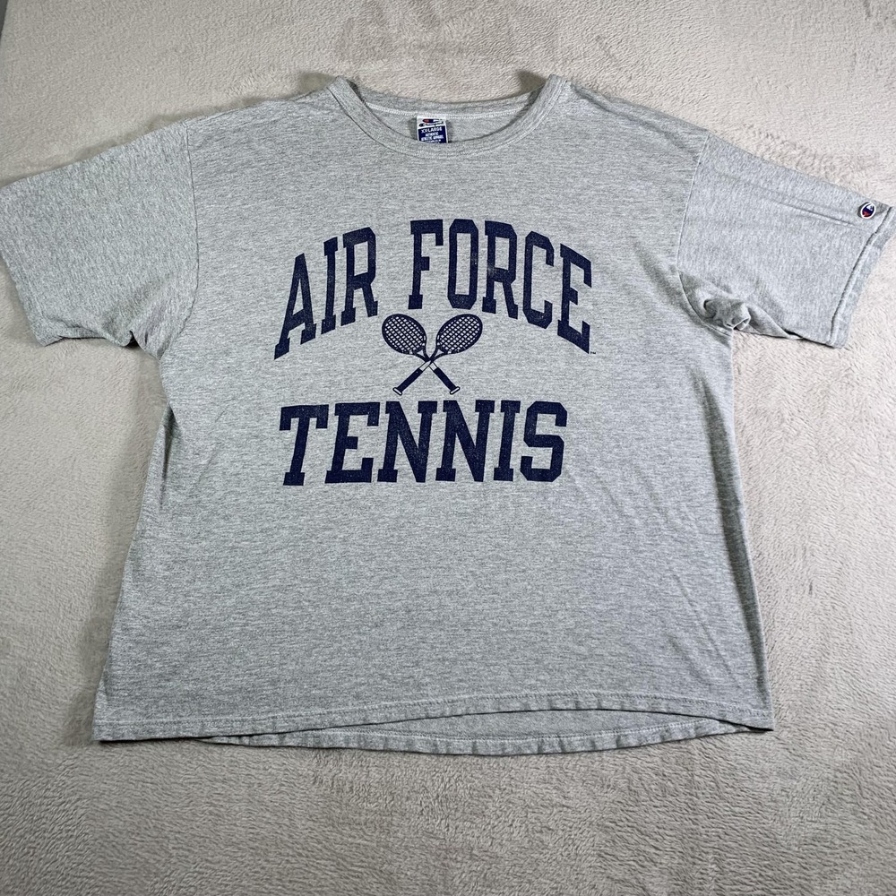 Vintage Air Force Tennis Shirt Mens 2XL Gray Champion Graphic Tee Short‎ Sleeve - Picture 1 of 11